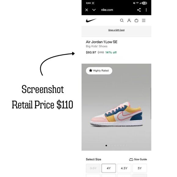 Nike Air Jordan Low SE Big Girls Size 4Y Multicolor Pink Canva Sneakers Shoes - Picture 12 of 16